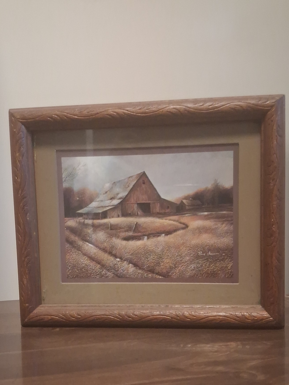 Framed Rustic Barn Landscape Wall Art - Brown